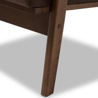Baxton Studio Bianca-Dark Brown/Walnut Brown-2PC-Set Bianca Mid-Century Modern Walnut Wood Dark Brown Distressed Faux Leather Lounge Chair And Ottoman Set